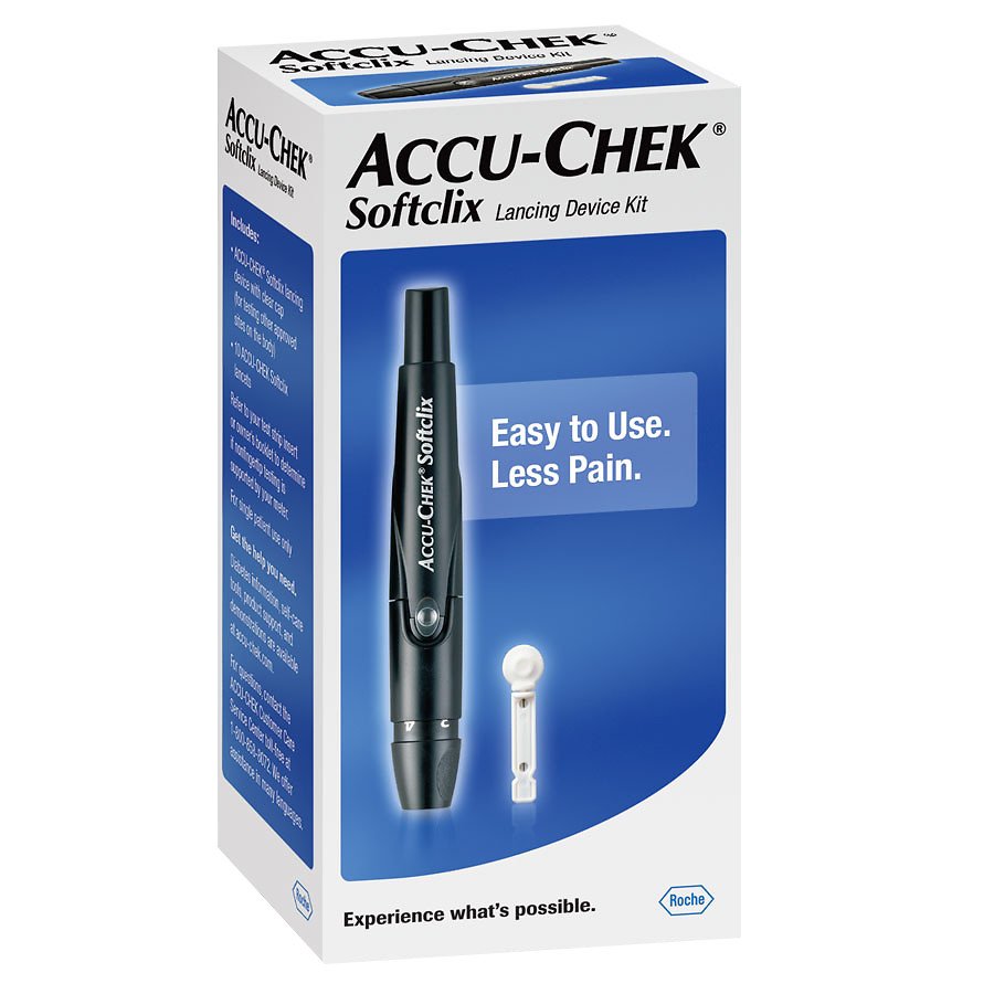 Lancing Device Kit Accu-Chek® Softclick Lancing Device Needle Multiple Depth Settings 28 Gauge Push Button Activated