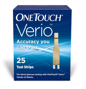 Blood Glucose Test Strips OneTouch® Verio® 25 Strips per Box Our smallest sample size ever at 0.4 Microliter and fast results in just 5 seconds For OneTouch® Verio® Meter