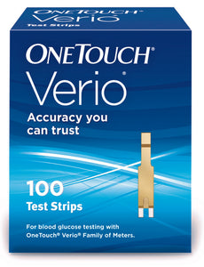 Blood Glucose Test Strips OneTouch® Verio® 100 Strips per Box Our smallest sample size ever at 0.4 Microliter and fast results in just 5 seconds For OneTouch® Verio® Meter