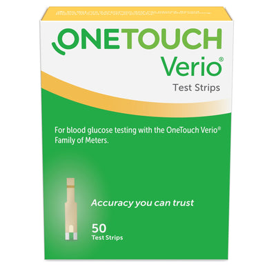 Blood Glucose Test Strips OneTouch® Verio® 50 Strips per Box Our smallest sample size ever at 0.4 Microliter and fast results in just 5 seconds For OneTouch® Verio® Family of Meters